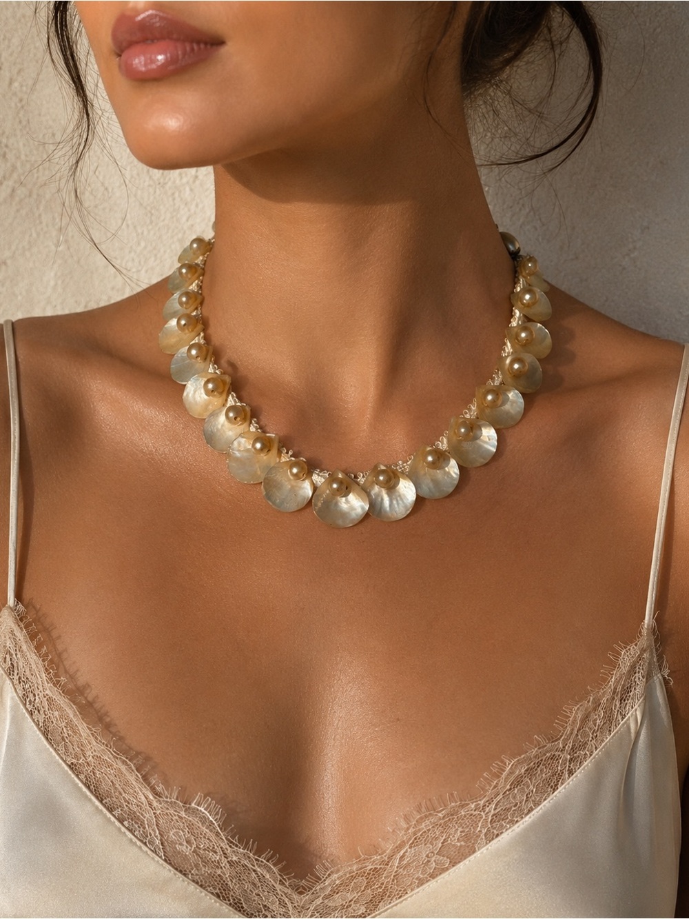 Vintage | Shell Disc and faux pearl Statement Necklace